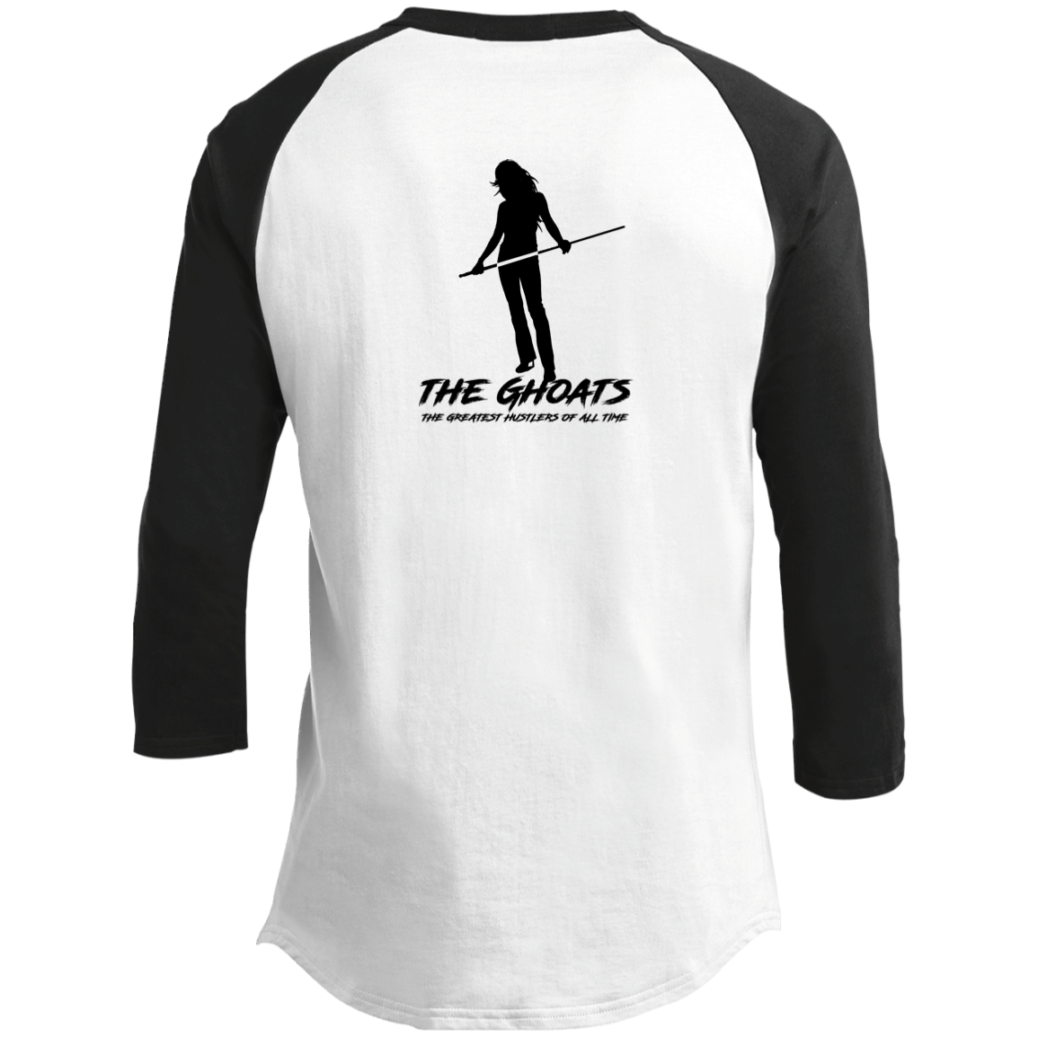 The GHOATS Custom Design. #34 Beware of Sharks. Play at Your Own Risk. (Ladies only version). Youth 3/4 Raglan Sleeve Shirt