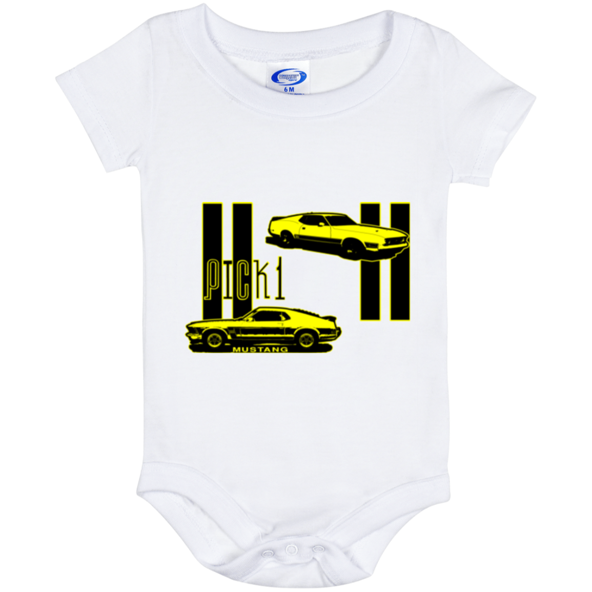 ArtichokeUSA Custom Design. Pick 1 Mustang. Mach 1 Mustang Parody. Cars. Baby Onesie 6 Month