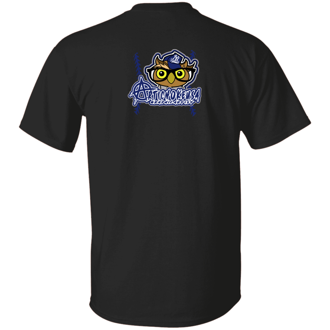 ArtichokeUSA Character and Font design. New York Owl. NY Yankees Fan Art. Let's Create Your Own Team Design Today. 100% Cotton T-Shirt