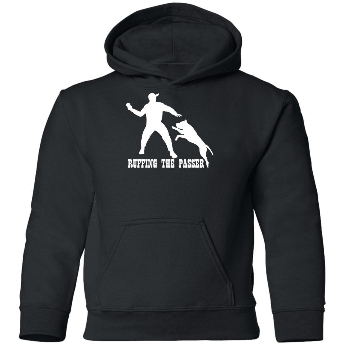 ArtichokeUSA Custom Design. Ruffing the Passer. Pitbull Edition. Male Version. Youth Pullover Hoodie