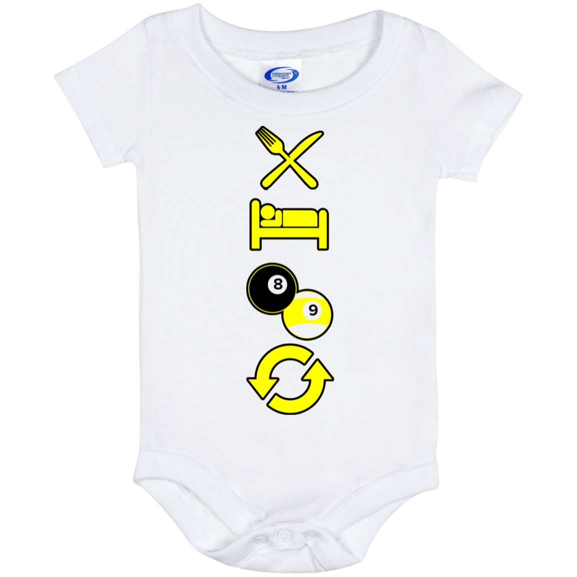 The GHOATS custom design #8. Eat. Sleep. Pool. Repeat. Pool / Billiards. Baby Onesie 6 Month