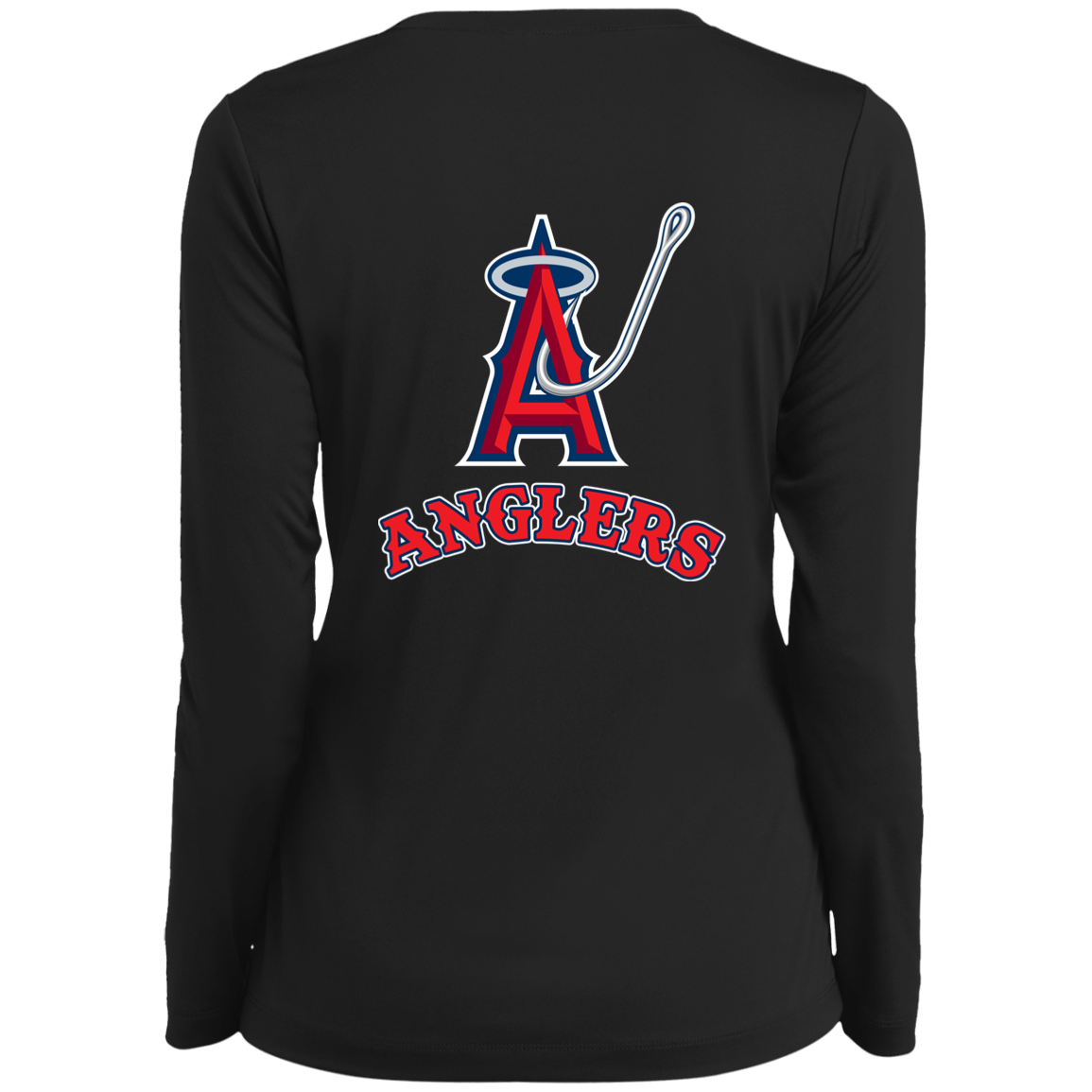 ArtichokeUSA Custom Design. Anglers. Southern California Sports Fishing. Los Angeles Angels Parody. Ladies’ Long Sleeve Performance V-Neck Tee