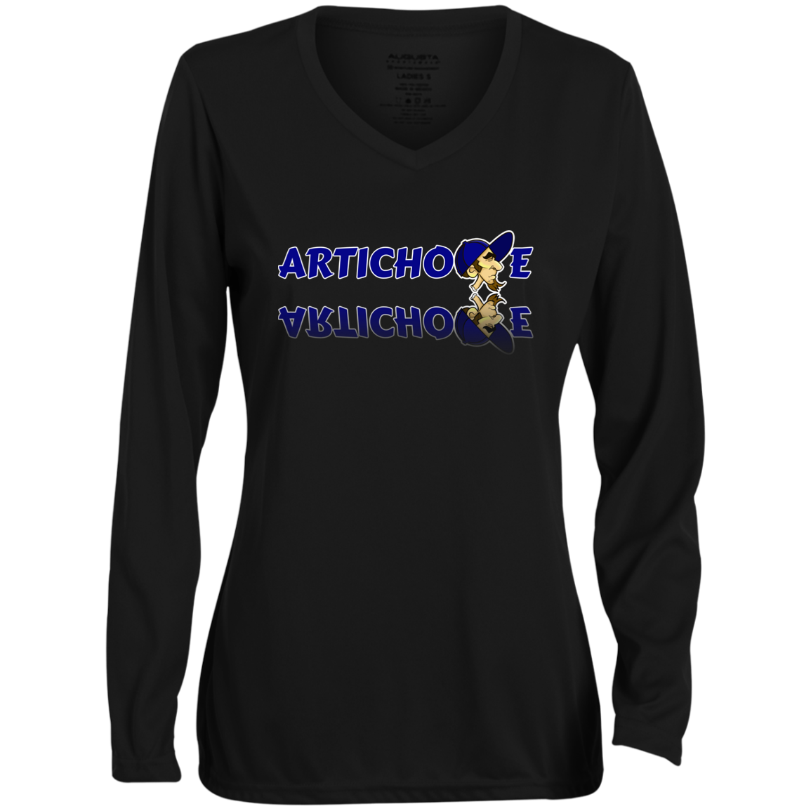 ZZ#20 ArtichokeUSA Characters and Fonts. "Clem" Let’s Create Your Own Design Today. Ladies' Moisture-Wicking Long Sleeve V-Neck Tee