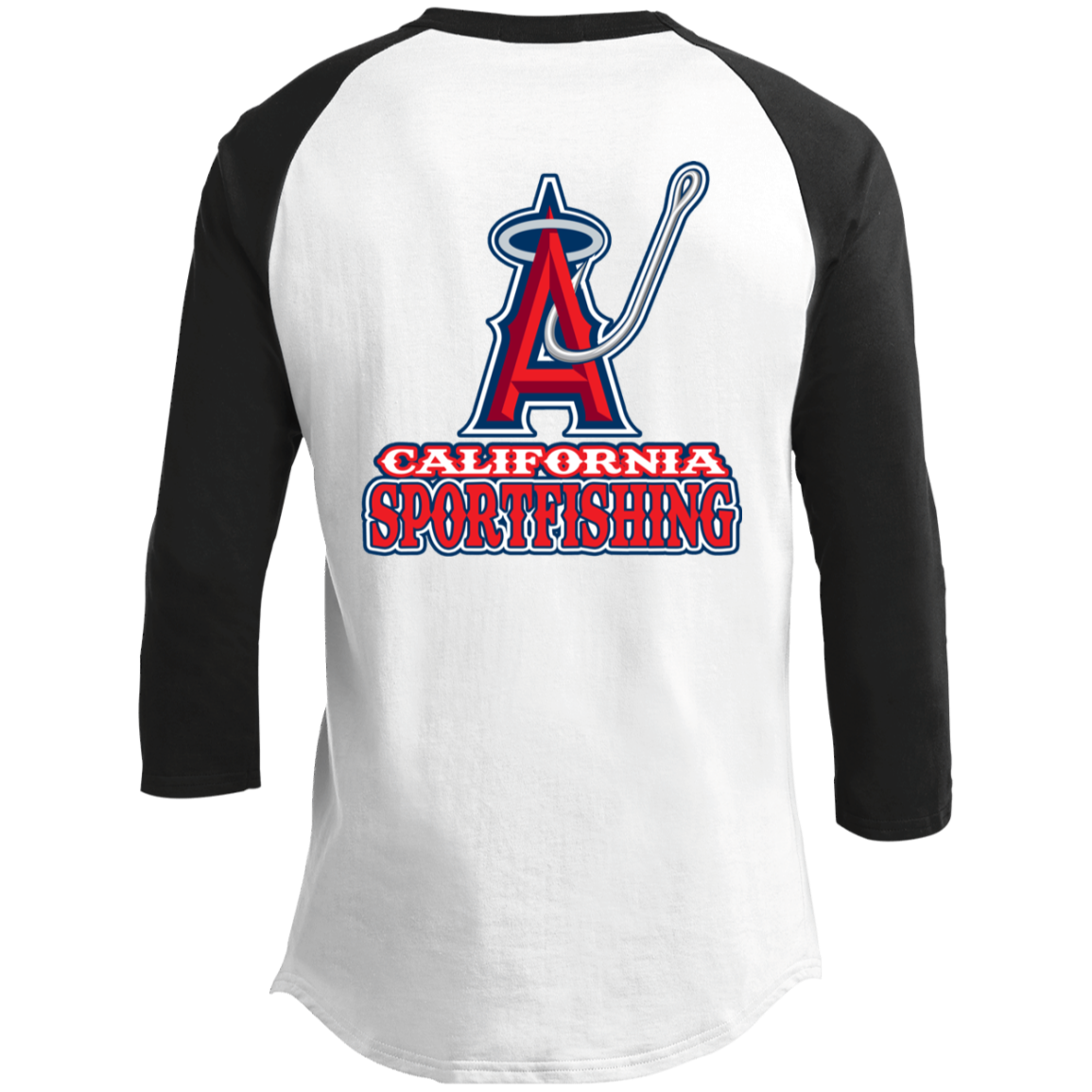 ArtichokeUSA Custom Design. Anglers. Southern California Sports Fishing. Los Angeles Angels Parody. Youth 3/4 Raglan Sleeve Shirt