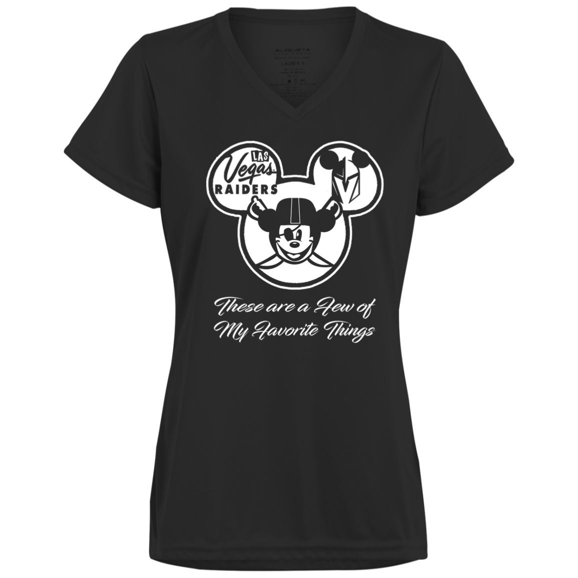 ArtichokeUSA Custom Design. Las Vegas Raiders & Mickey Mouse Mash Up. Fan Art. Parody. Ladies’ Moisture-Wicking V-Neck Tee