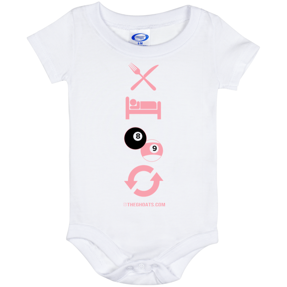 The GHOATS custom design #8. Eat. Sleep. Pool. Repeat. Pool / Billiards. Baby Onesie 6 Month