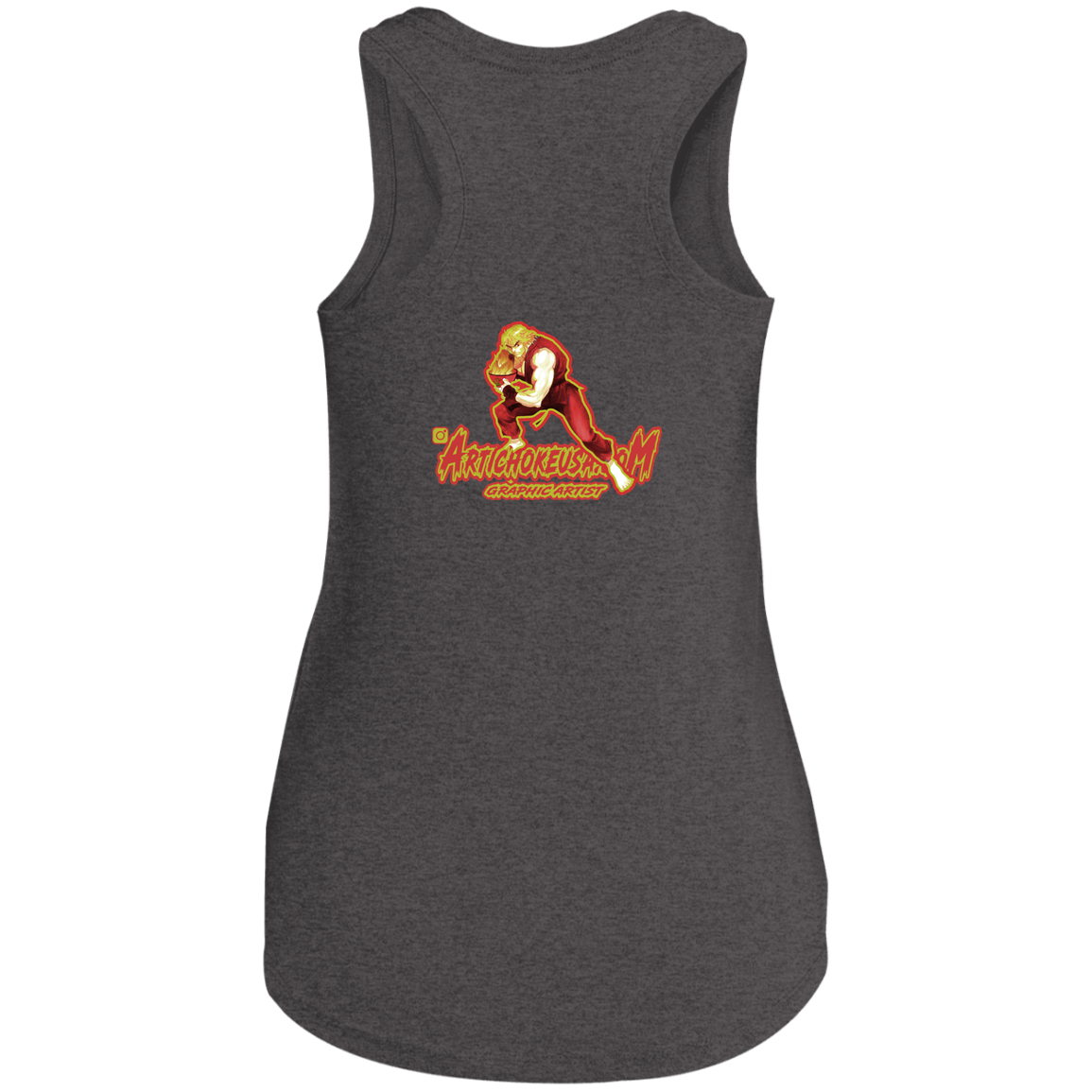 ArtichokeUSA Custom Design. Pho Ken Artichoke. Street Fighter Parody. Gaming. Ladies' Tri Racerback Tank