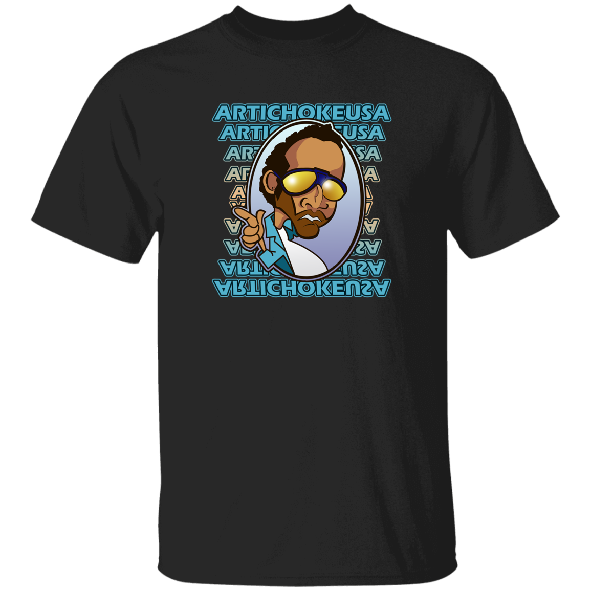 ArtichokeUSA Character and Font design. Let's Create Your Own Team Design Today. My first client Charles. 100% Cotton T-Shirt