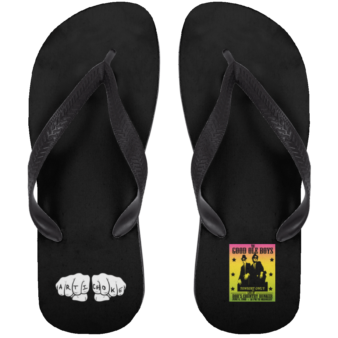 ArtichokeUSA Custom Design. The Good Ole Boys. Blues Brothers Fan Art. Adult Flip Flops