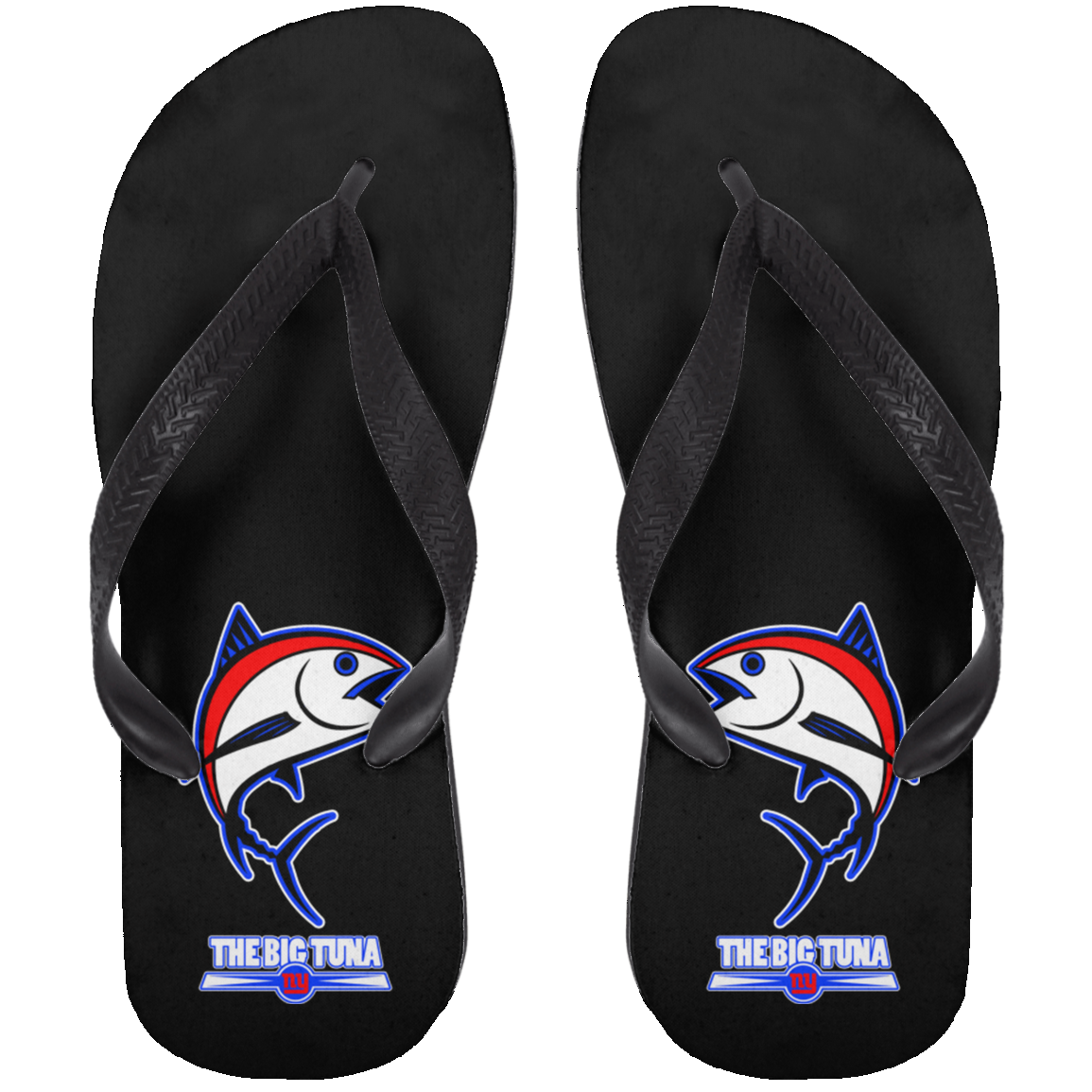 ArtichokeUSA Custom Design. The Big Tuna. Bill Parcell Tribute. NY Giants Fan Art. Adult Flip Flops