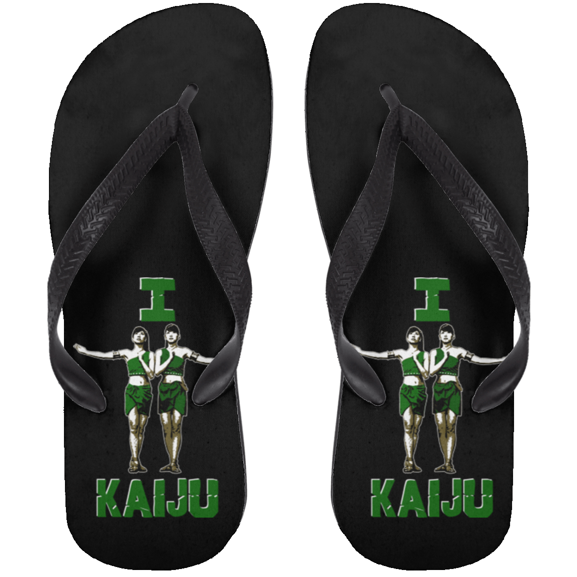 ArtichokeUSA Custom Design. I Heart Kaiju. Fan Art. Adult Flip Flops