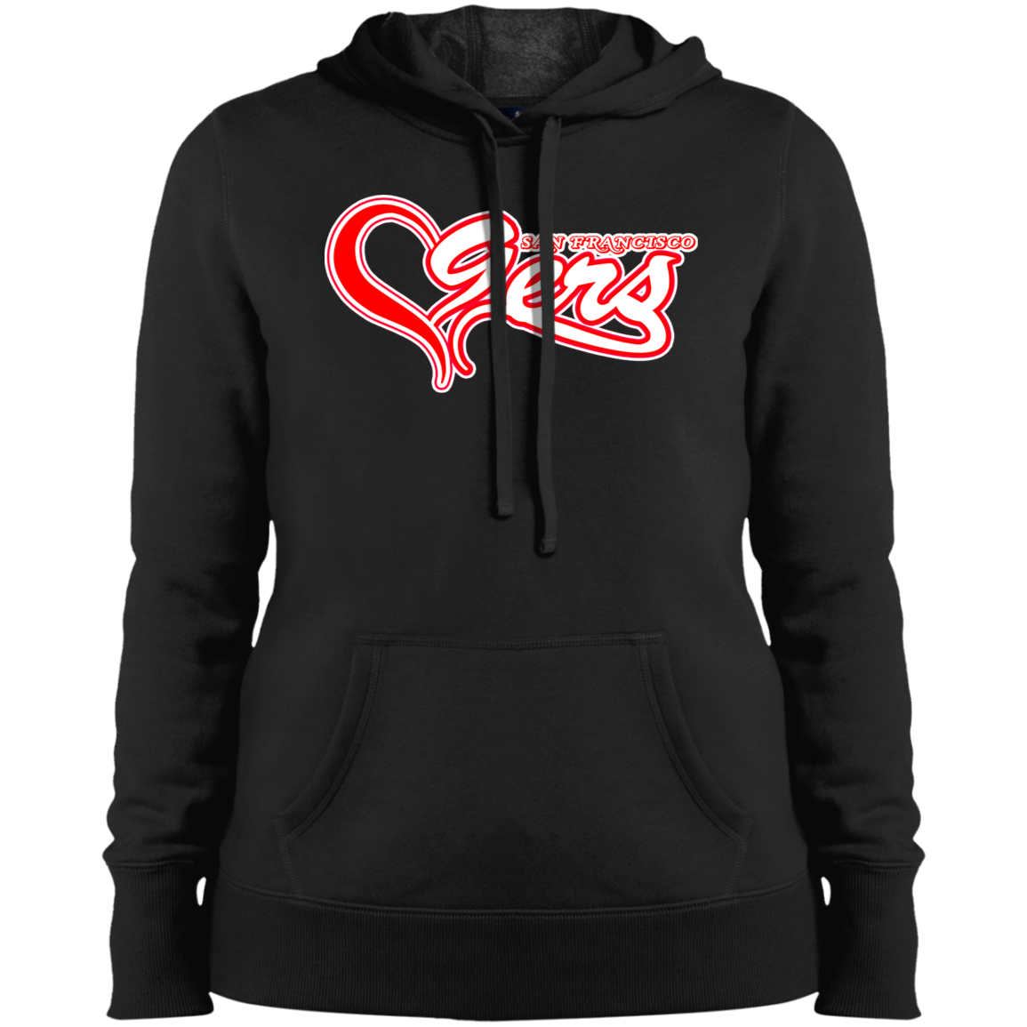 ArtichokeUSA Custom Design #50. 9ers Love. SF 49ers Fan Art. Let's Make Your Own Custom Team Shirt. Ladies' Soft Style Hoodie