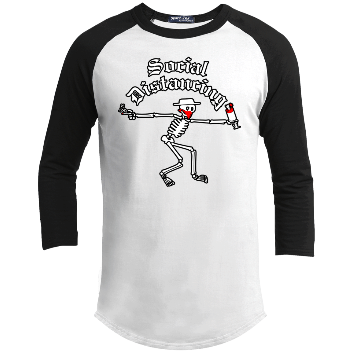ArtichokeUSA Custom Design. Social Distancing. Social Distortion Parody. Youth 3/4 Raglan Sleeve Shirt