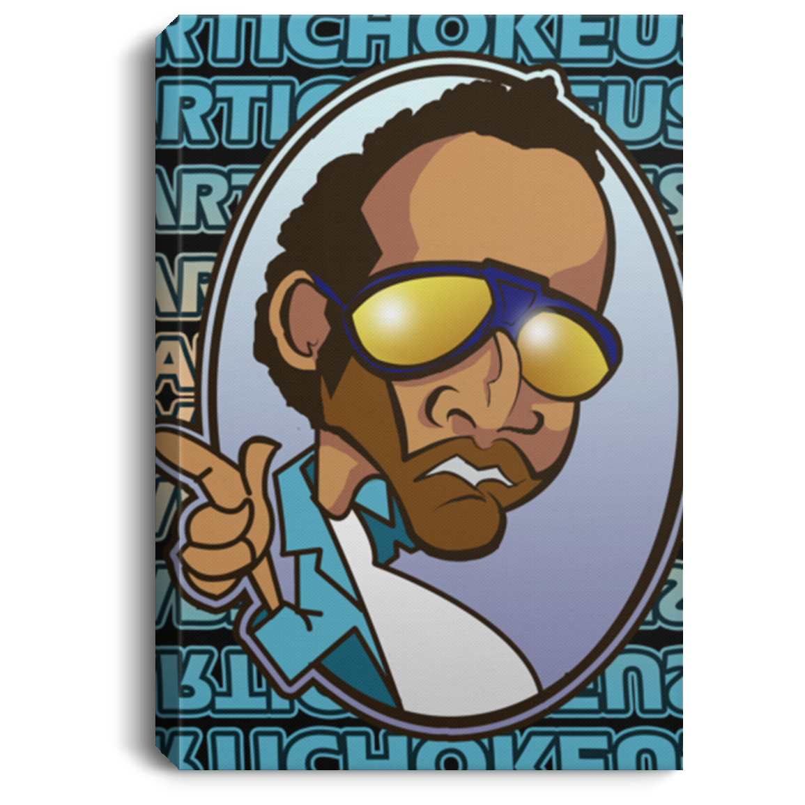 ArtichokeUSA Character and Font design. Let's Create Your Own Team Design Today. My first client Charles. Portrait Canvas .75in Frame