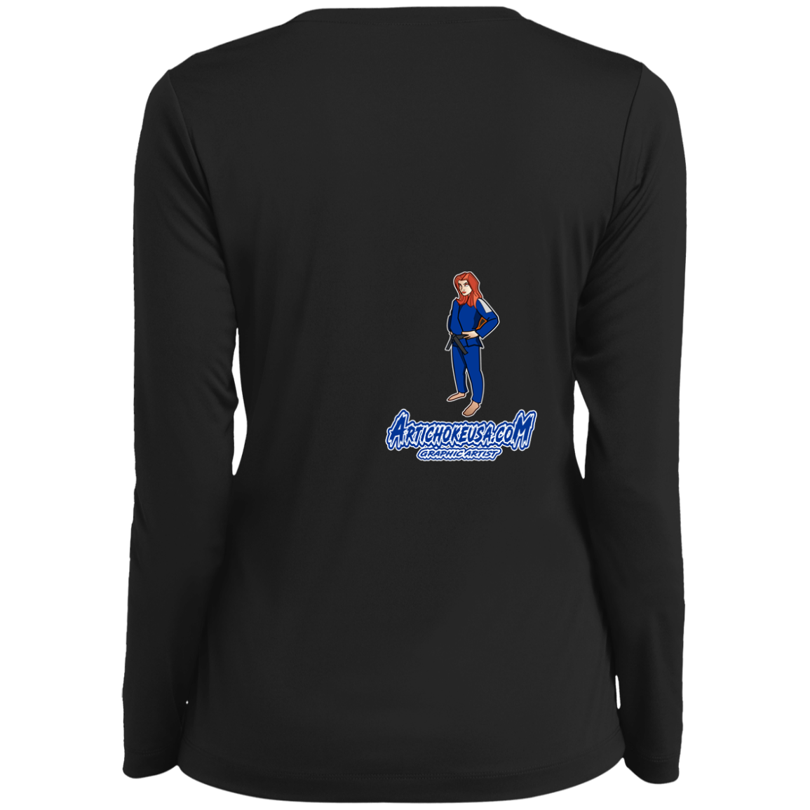 ArtichokeUSA Character and Font design. Let's Create Your Own Team Design Today. Amber. Ladies’ Long Sleeve Performance V-Neck Tee