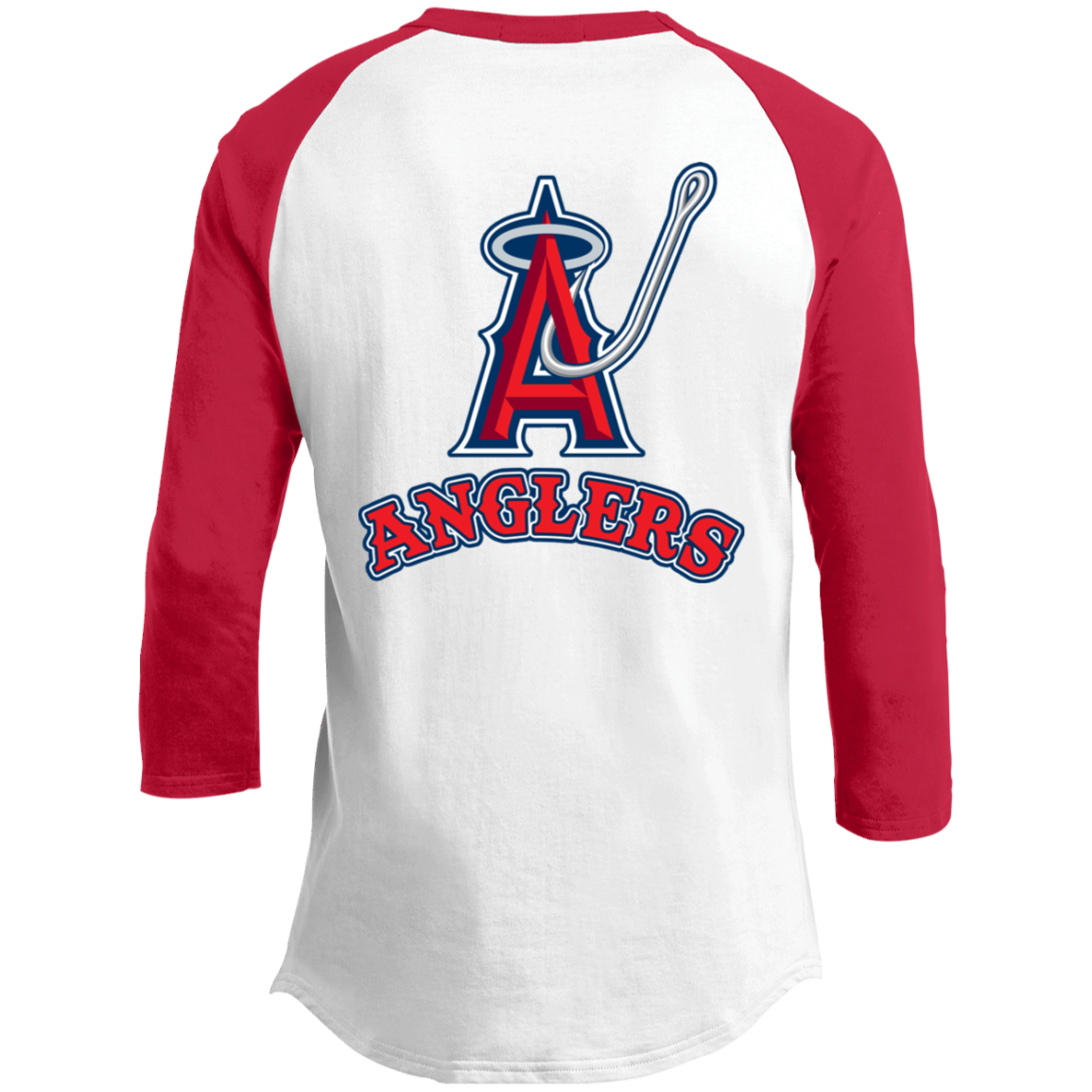 ArtichokeUSA Custom Design. Anglers. Southern California Sports Fishing. Los Angeles Angels Parody. Youth 3/4 Raglan Sleeve Shirt