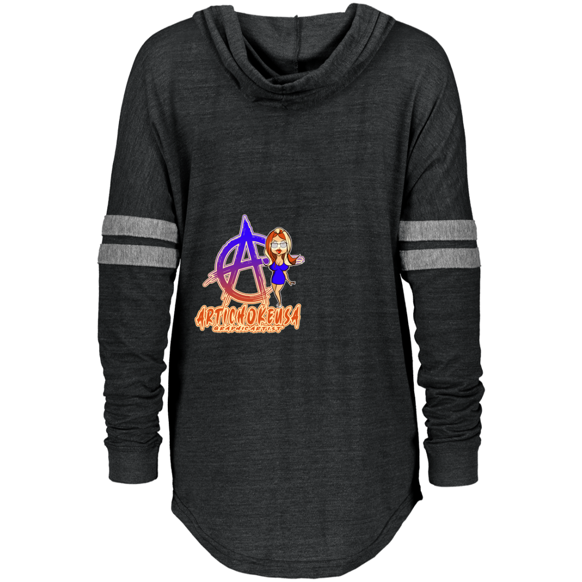 ArtichokeUSA Character and Font Design. Let’s Create Your Own Design Today. Blue Girl. Ladies Hooded Pullover