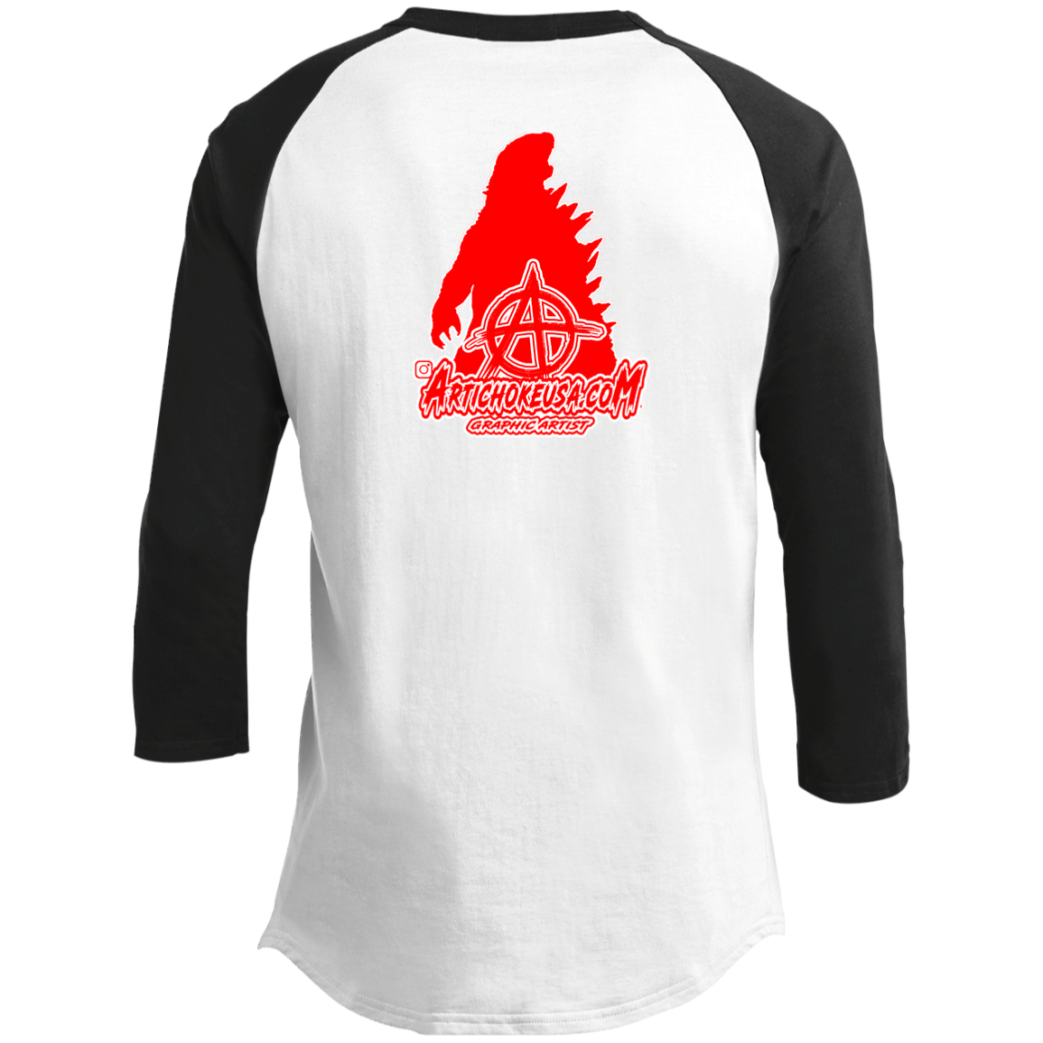 ArtichokeUSA Custom Design. Godzilla. Long Live the King. (1954 to 2019. 65 Years! Fan Art. 3/4 Raglan Sleeve Shirt