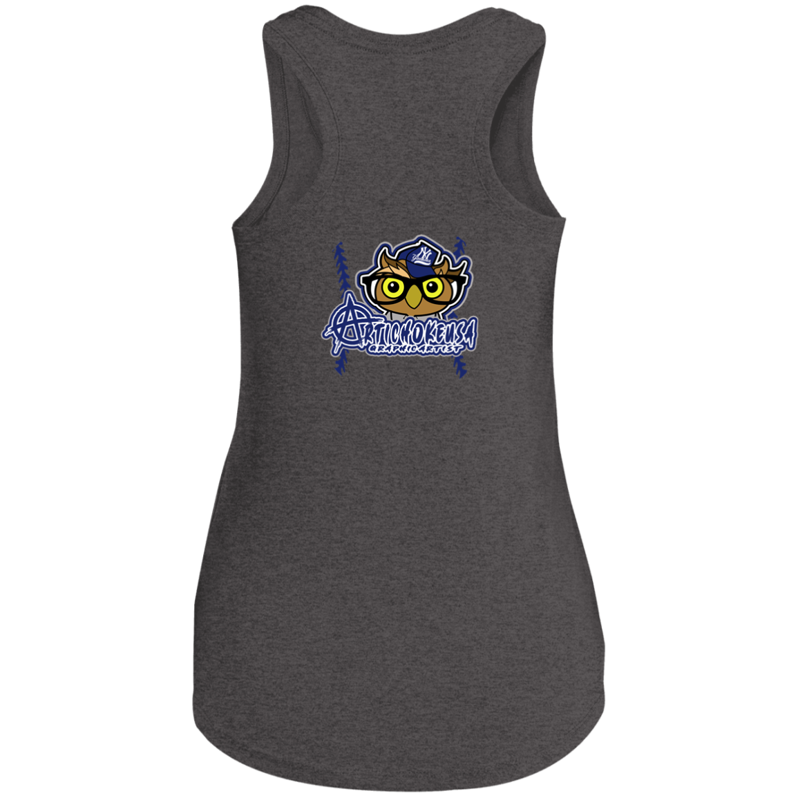 ArtichokeUSA Character and Font design. New York Owl. NY Yankees Fan Art. Let's Create Your Own Team Design Today. Ladies' Tri Racerback Tank