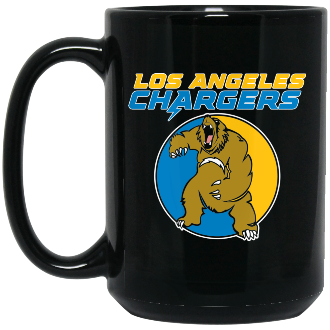 ArtichokeUSA Custom Design. Los Angeles Chargers Fan Art. 15 oz. Black Mug