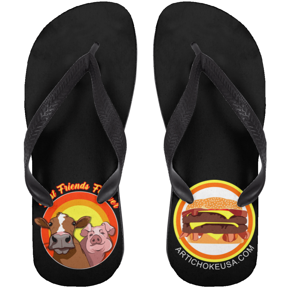 ArtichokeUSA Custom Design. Best Friends Forever. Bacon Cheese Burger. Adult Flip Flops