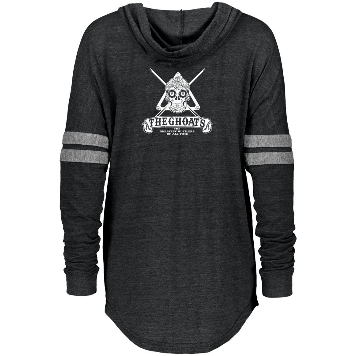 The GHOATS Custom Design #37. Sugar Skull Pool Theme. Ladies Hooded Low Key Pullover