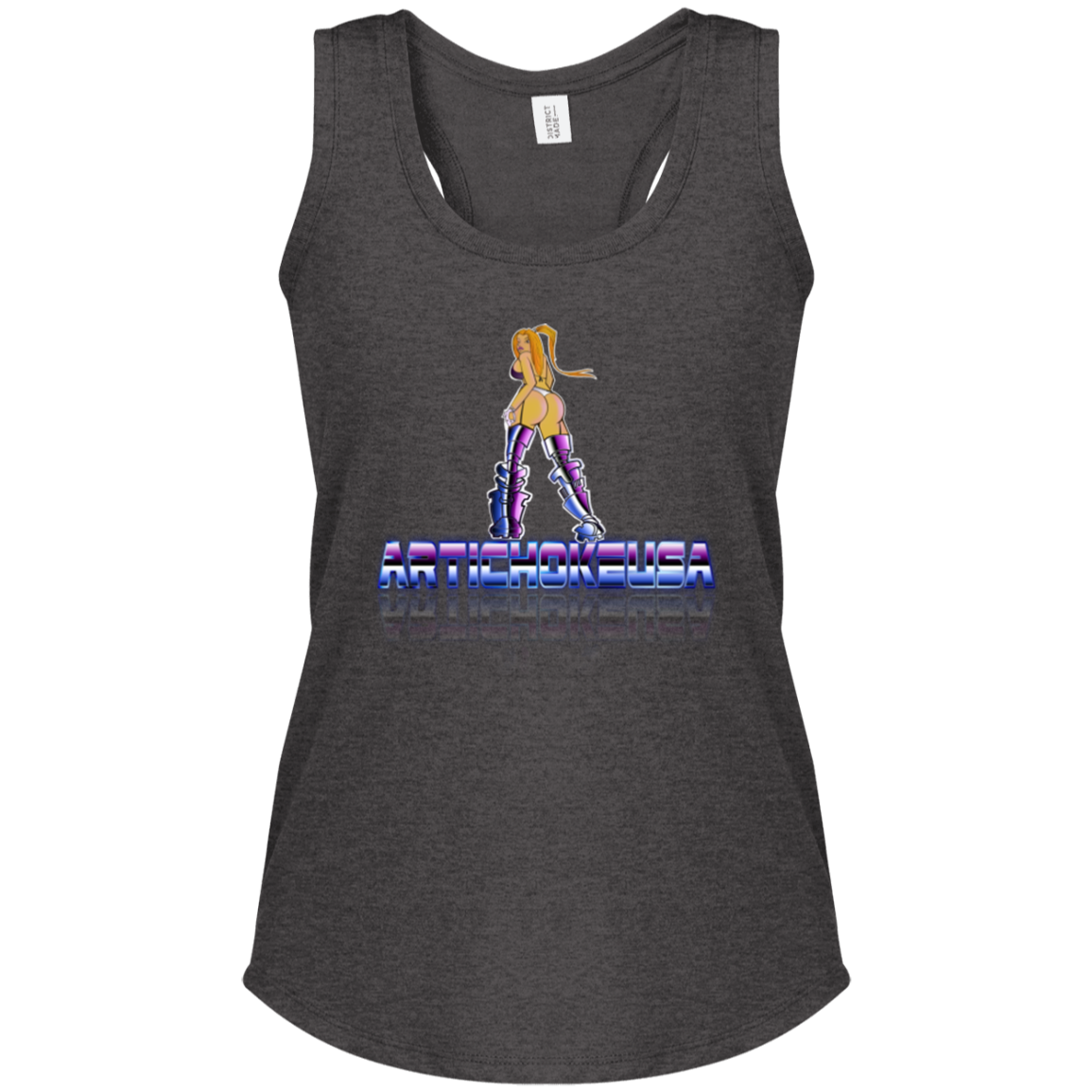 ArtichokeUSA Character and Font design. Let's Create Your Own Team Design Today. Dama de Croma. Ladies' Tri Racerback Tank