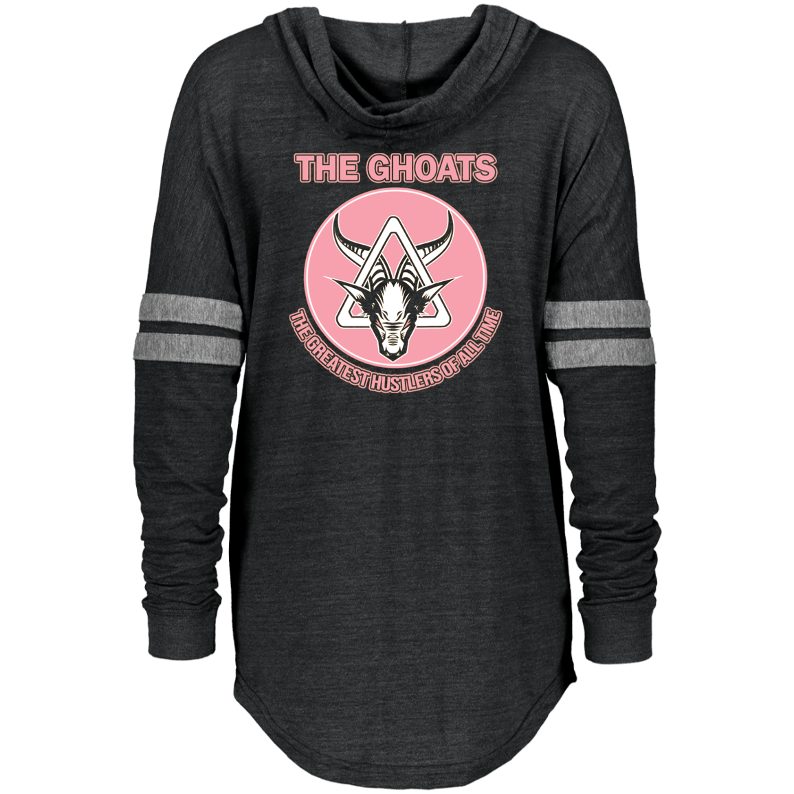 The GHOATS Custom Design #8. Eat Sleep Play 8 ball Play 9 ball Repeat. Ladies Hooded Low Key Pullover