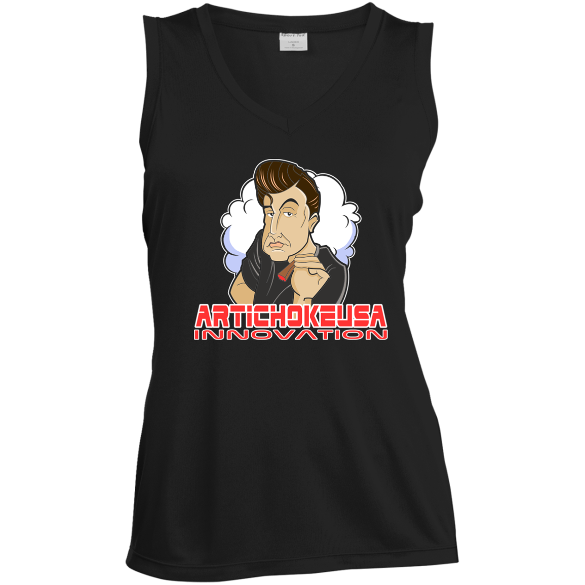 ArtichokeUSA Custom Design. Innovation. Elon Musk Parody Fan Art. Ladies' Sleeveless V-Neck
