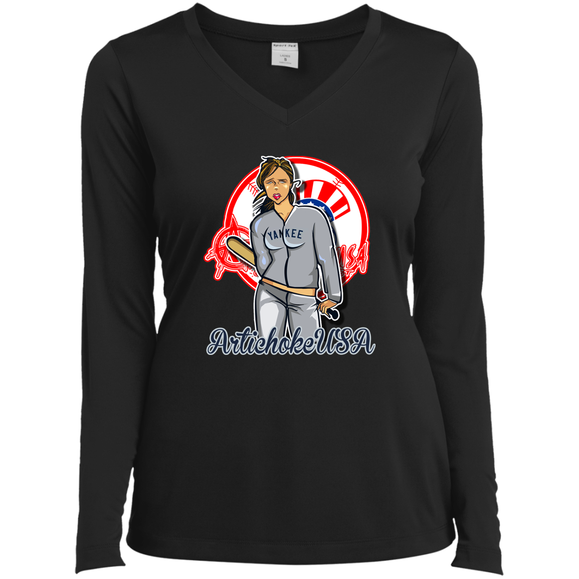 ArtichokeUSA Character and Font Design. Let’s Create Your Own Design Today. Brooklyn. Ladies’ Long Sleeve Performance V-Neck Tee