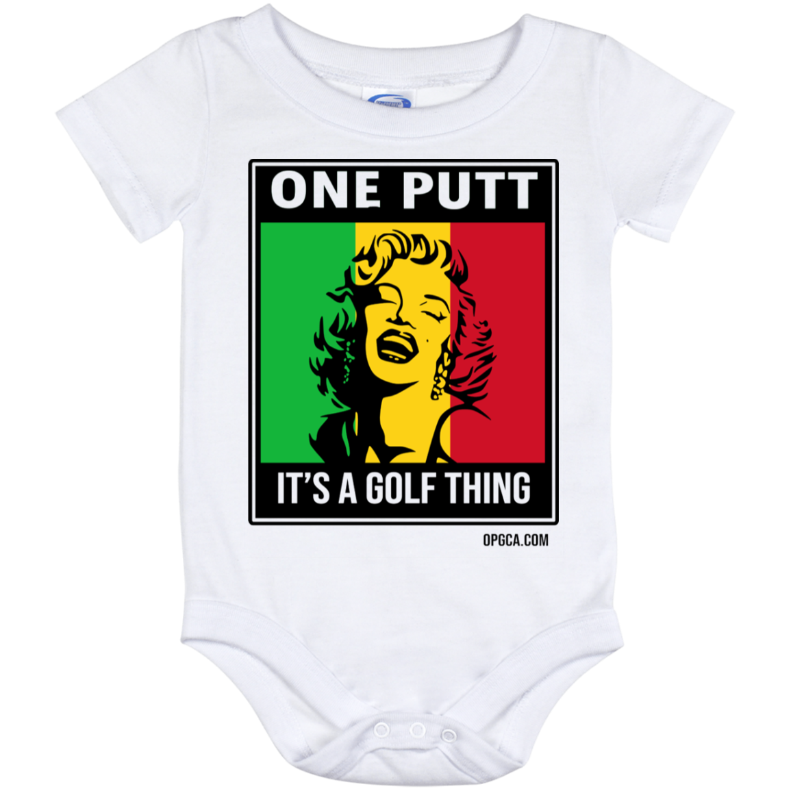 OPG Custom Design #22. One Putt / One Love Parody with Fan Art. Female Edition. Baby Onesie 12 Month