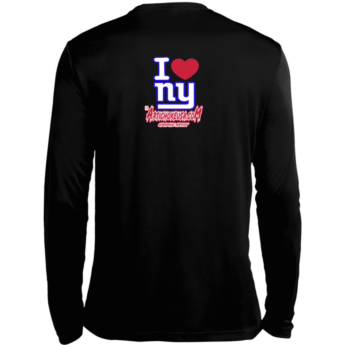 ArtichokeUSA Custom Design. I heart New York Giants. NY Giants Football Fan Art. Long Sleeve Moisture-Wicking Tee