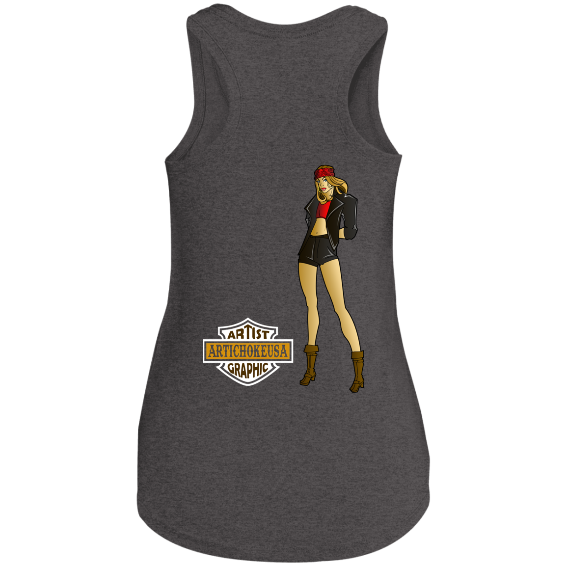 ArtichokeUSA Custom Design. Façade: (Noun) A false appearance that makes someone or something seem more pleasant or better than they really are. Ladies' Tri Racerback Tank