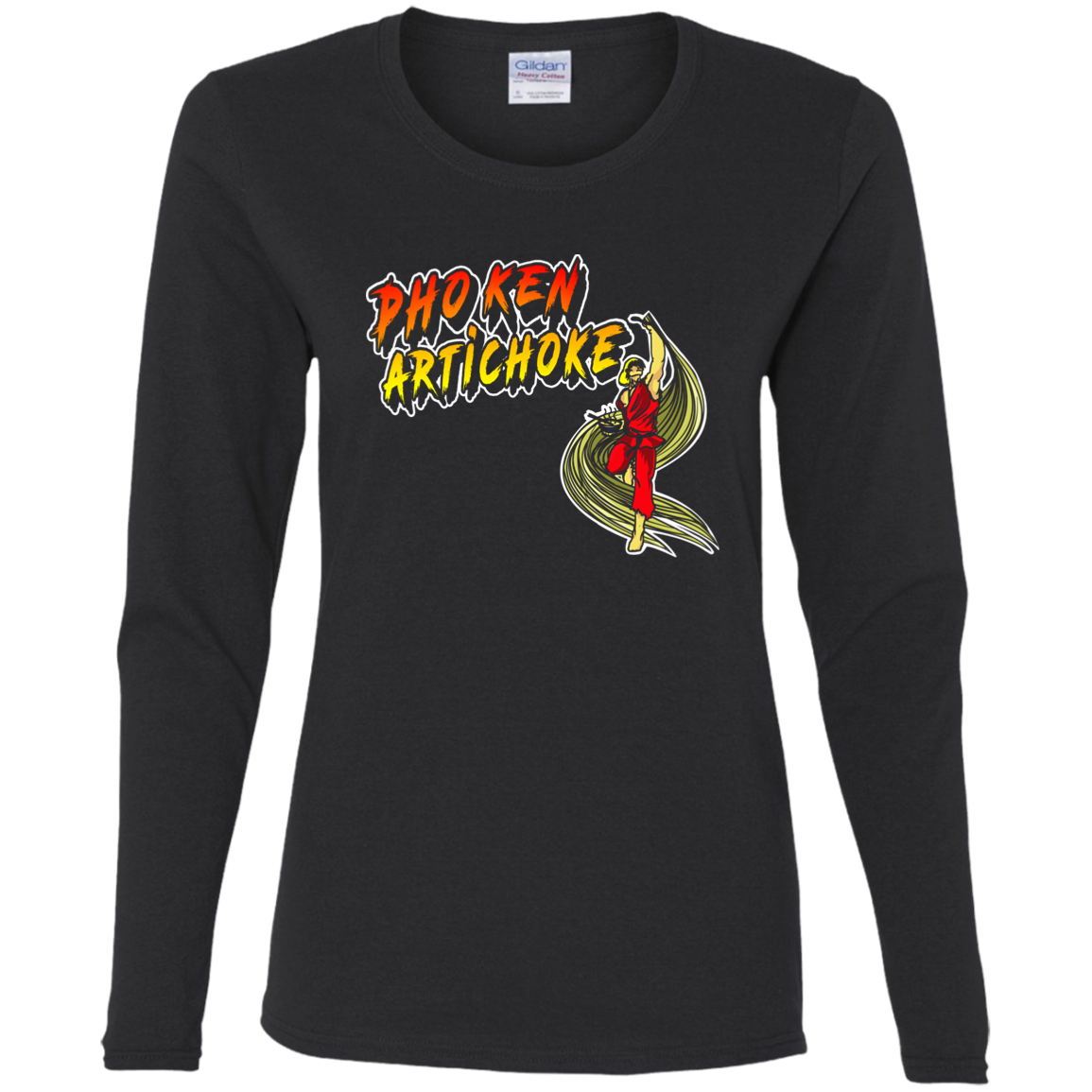 ArtichokeUSA Custom Design. Pho Ken Artichoke. Street Fighter Parody. Gaming. Ladies' Cotton LS T-Shirt