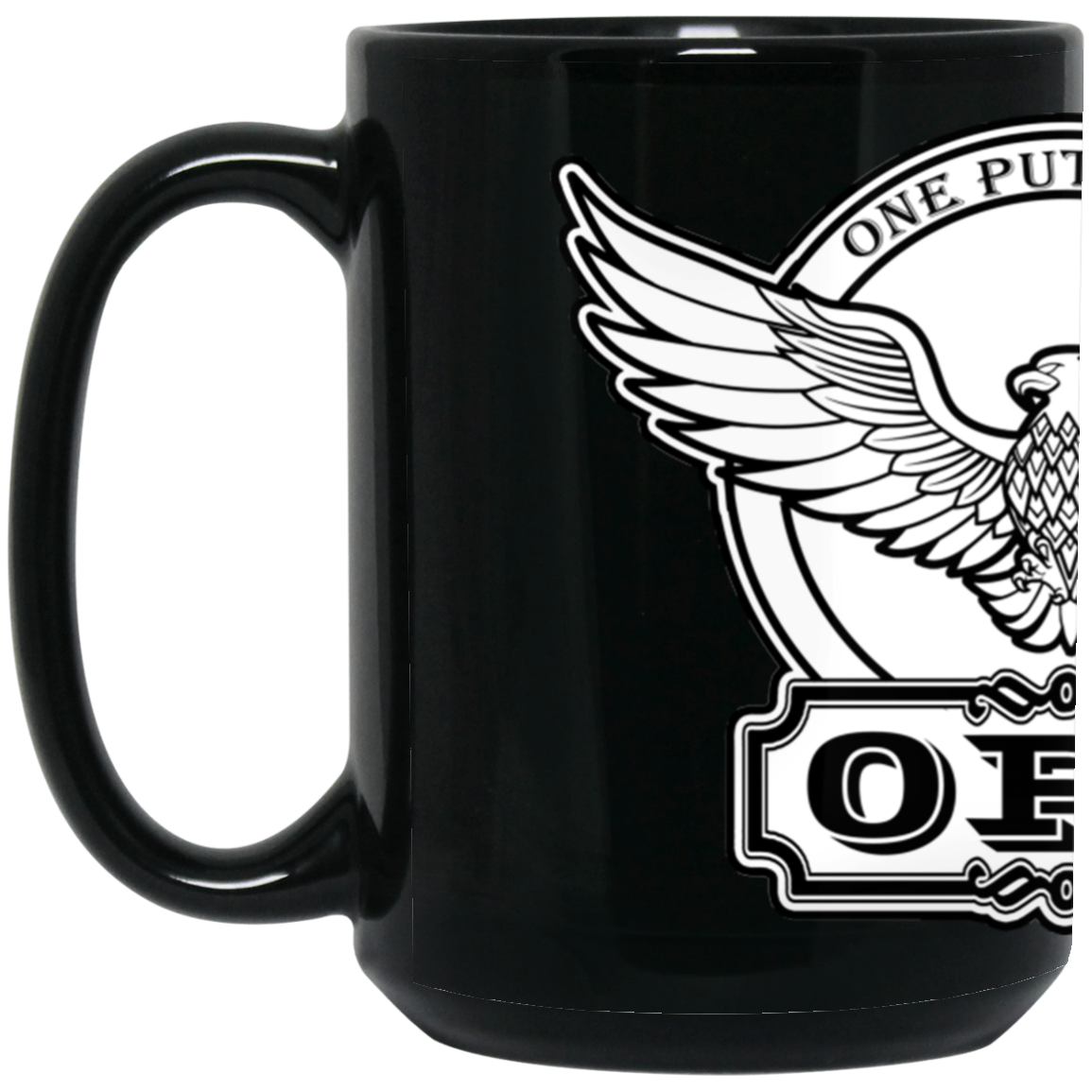 OPG Custom Design #00. OPG - One Putt Golf. Front and Back Design. 15 oz. Black Mug