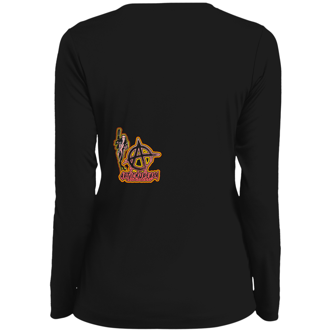 ArtichokeUSA Character and Font design. Let's Create Your Own Team Design Today. Mary Boom Boom. Ladies' Moisture-Wicking Long Sleeve V-Neck Tee