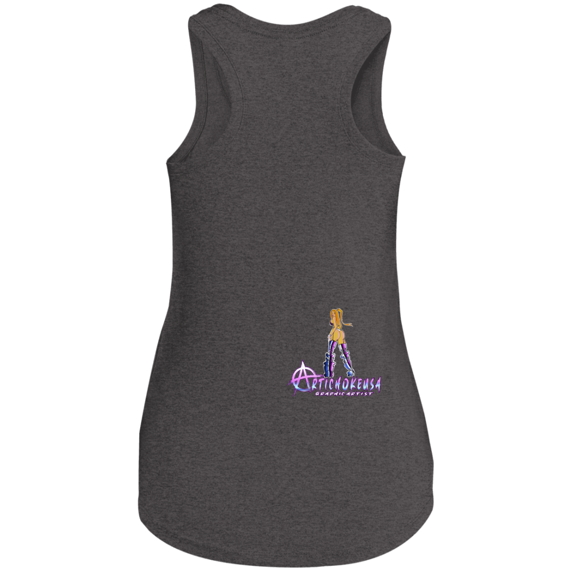 ArtichokeUSA Character and Font design. Let's Create Your Own Team Design Today. Dama de Croma. Ladies' Tri Racerback Tank