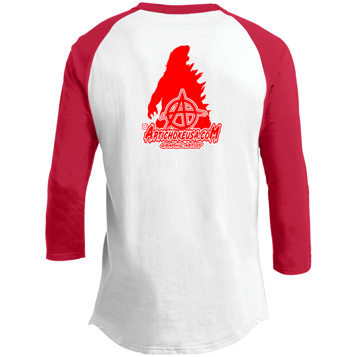 ArtichokeUSA Custom Design. Godzilla. Long Live the King. (1954 to 2019. 65 Years! Fan Art. 3/4 Raglan Sleeve Shirt
