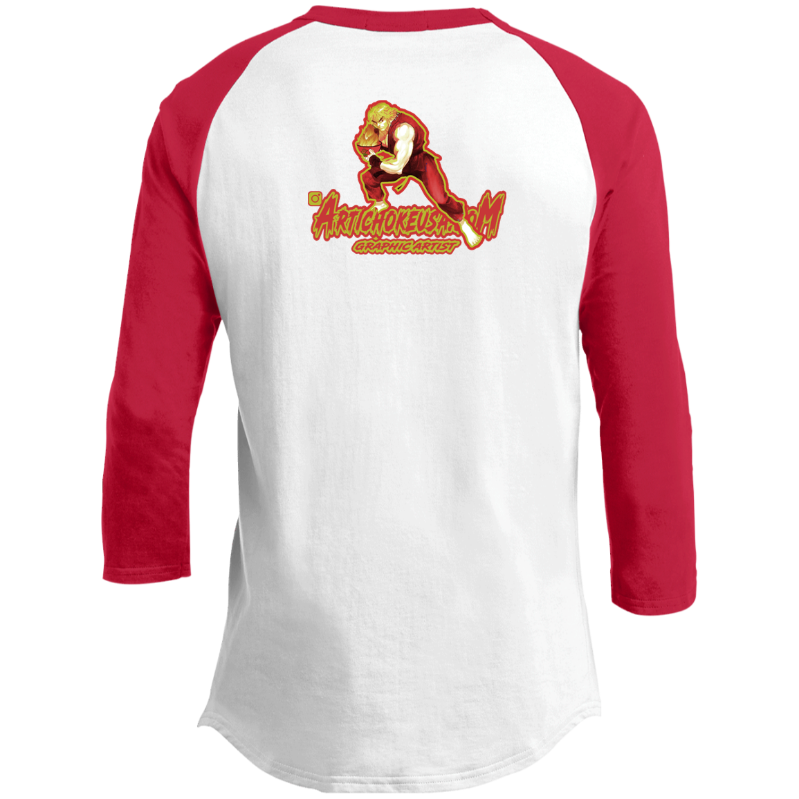ArtichokeUSA Custom Design. Pho Ken Artichoke. Street Fighter Parody. Gaming. 3/4 Raglan Sleeve Shirt