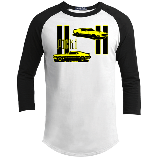 ArtichokeUSA Custom Design. Pick 1 Mustang. Mach 1 Mustang Parody. Cars. Youth 3/4 Raglan Sleeve Shirt