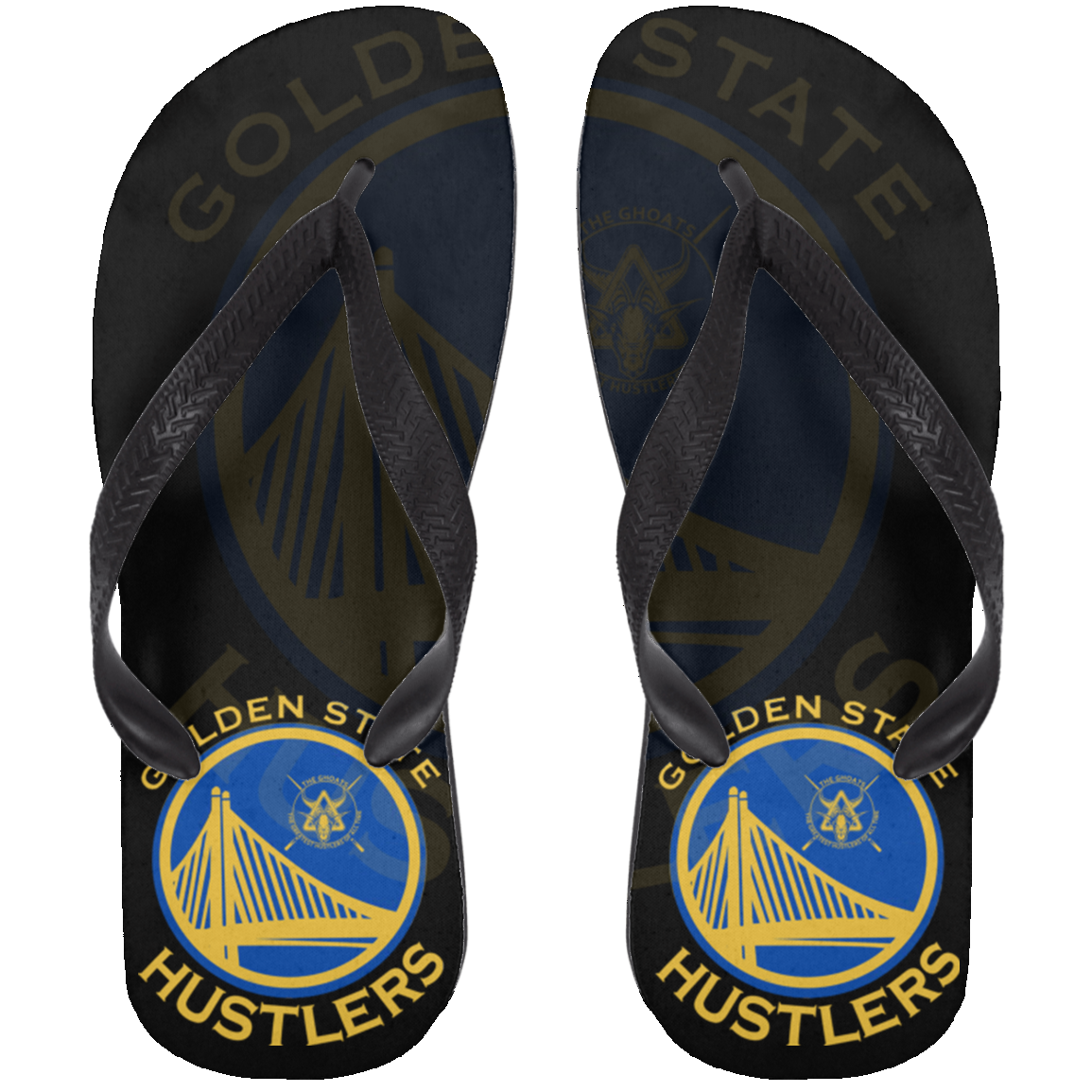 The GHOATS Custom Design. #12 GOLDEN STATE HUSTLERS. Adult Flip Flops