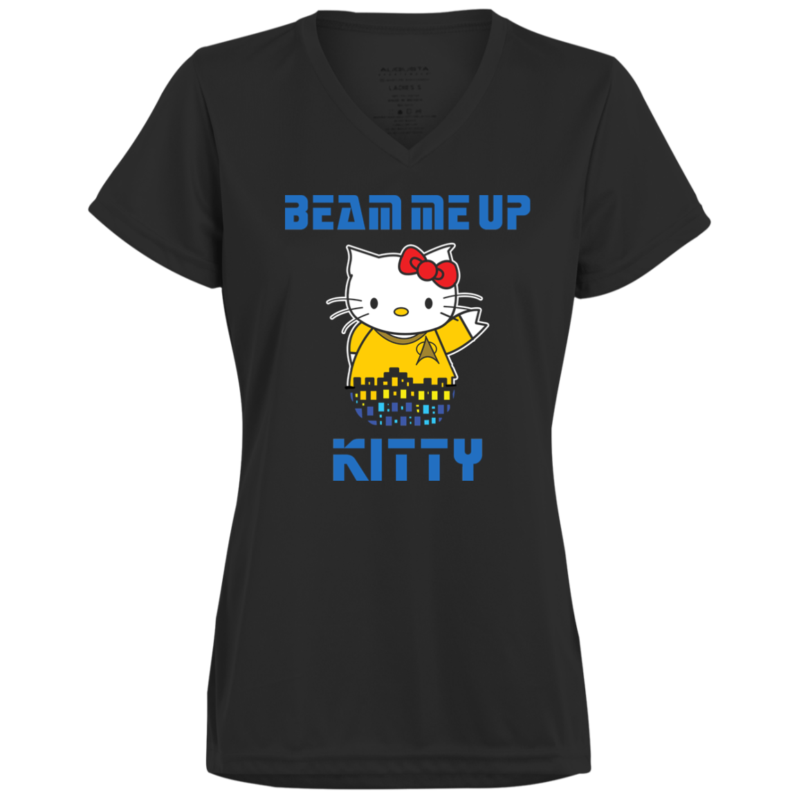 ArtichokeUSA Custom Design. Beam Me Up Kitty. Fan Art / Parody. Ladies’ Moisture-Wicking V-Neck Tee