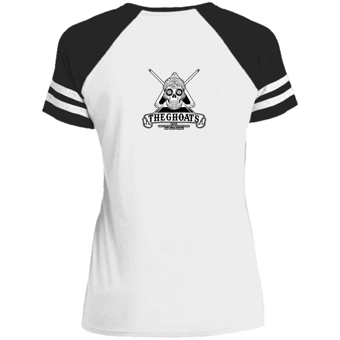 The GHOATS Custom Design #37. Sugar Skull Pool Theme. Ladies' Game V-Neck T-Shirt