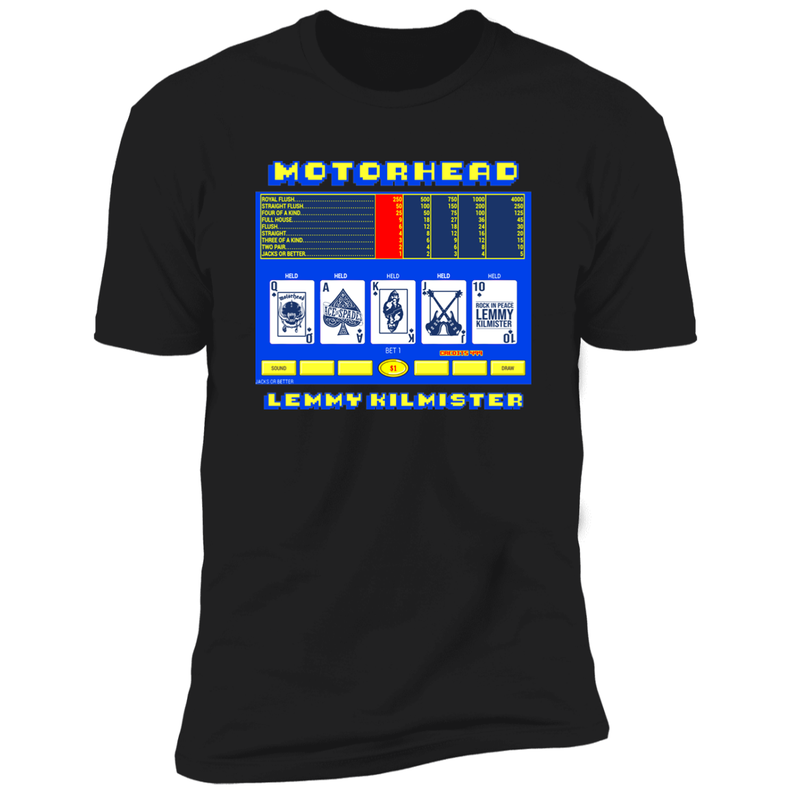 ArtichokeUSA Custom Design. Motorhead's Lemmy Kilmister's Favorite Video Poker Machine. Rock in Peace! Men's Premium Short Sleeve T-Shirt