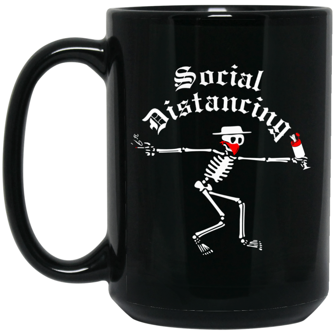 ArtichokeUSA Custom Design. Social Distancing. Social Distortion Parody. 15 oz. Black Mug