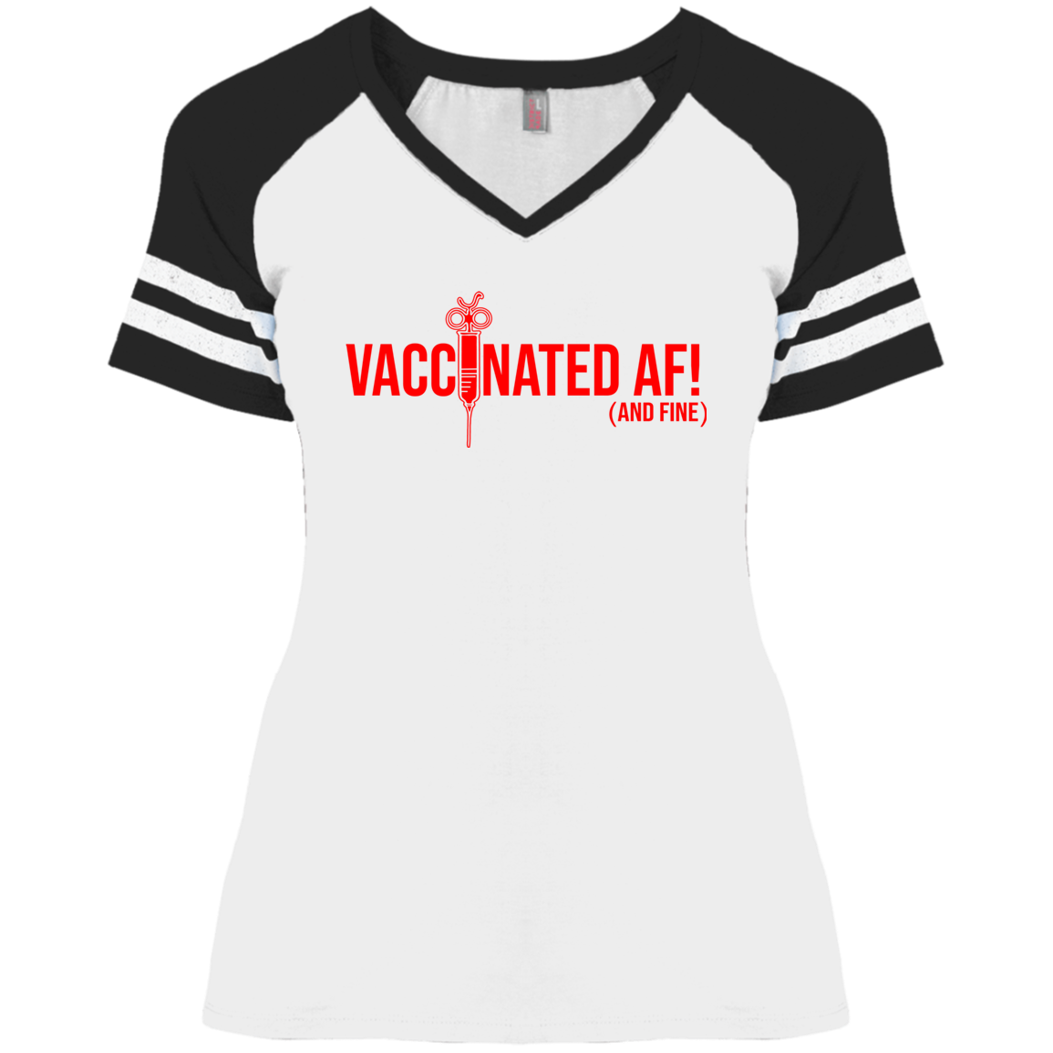 ArtichokeUSA Custom Design. Vaccinated AF (and fine). Ladies' Game V-Neck T-Shirt