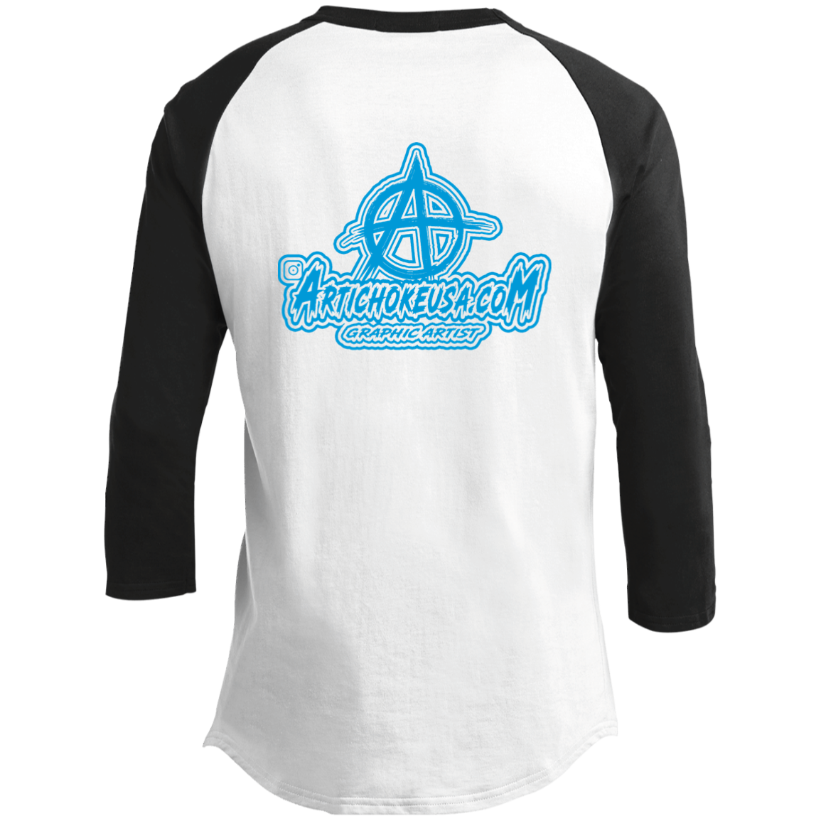 ArtichokeUSA Character and Font design. Let's Create Your Own Team Design Today. My first client Charles. Youth 3/4 Raglan Sleeve Shirt