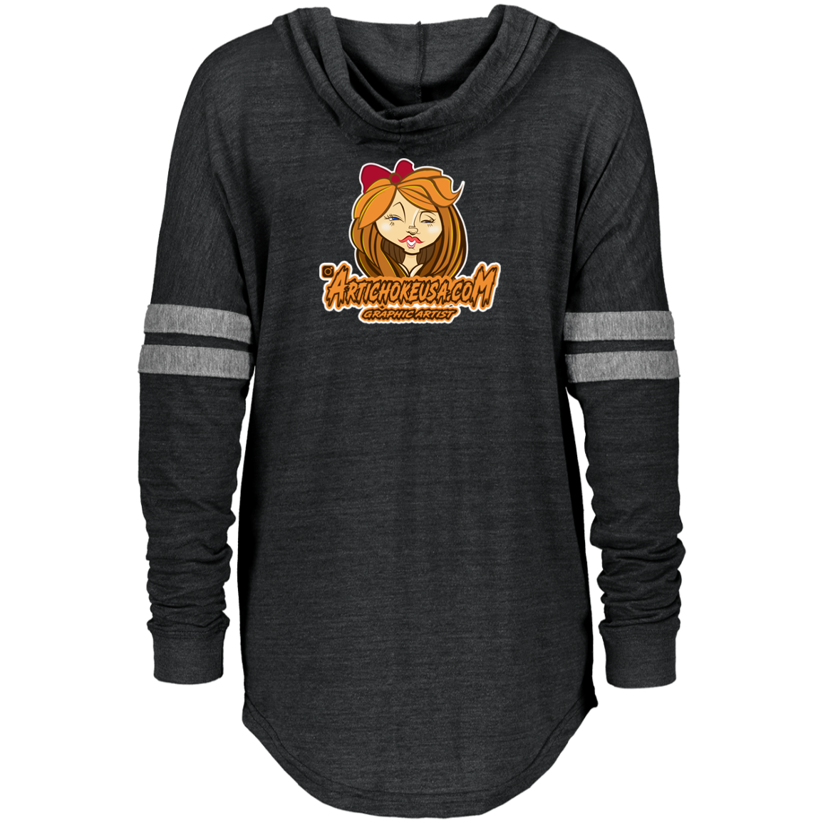 ZZ#21 Characters and Fonts. Aubrey. A show case of my characters and font styles. Ladies Hooded Low Key Pullover