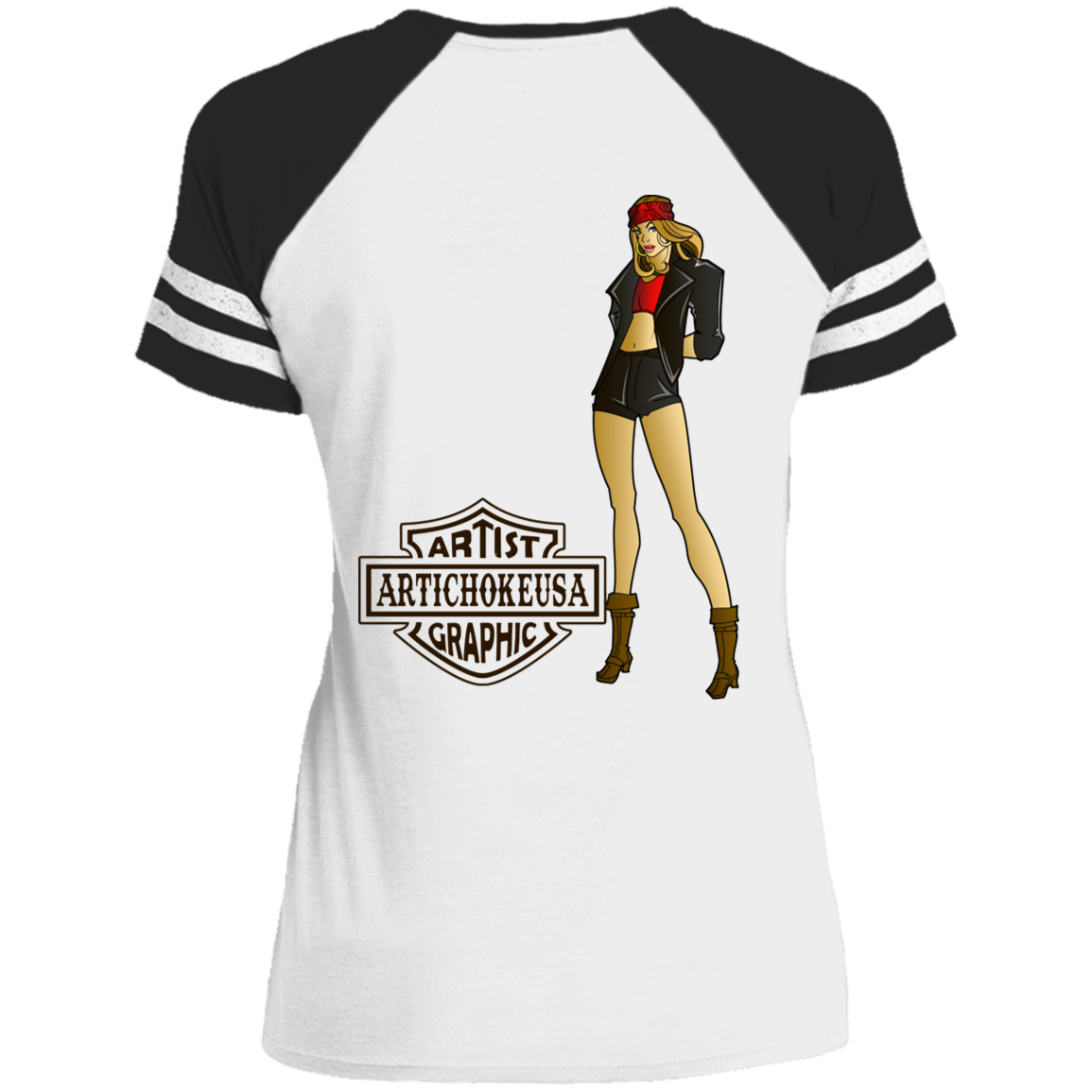 ArtichokeUSA Custom Design. Façade: (Noun) A false appearance that makes someone or something seem more pleasant or better than they really are. Ladies' Game V-Neck T-Shirt
