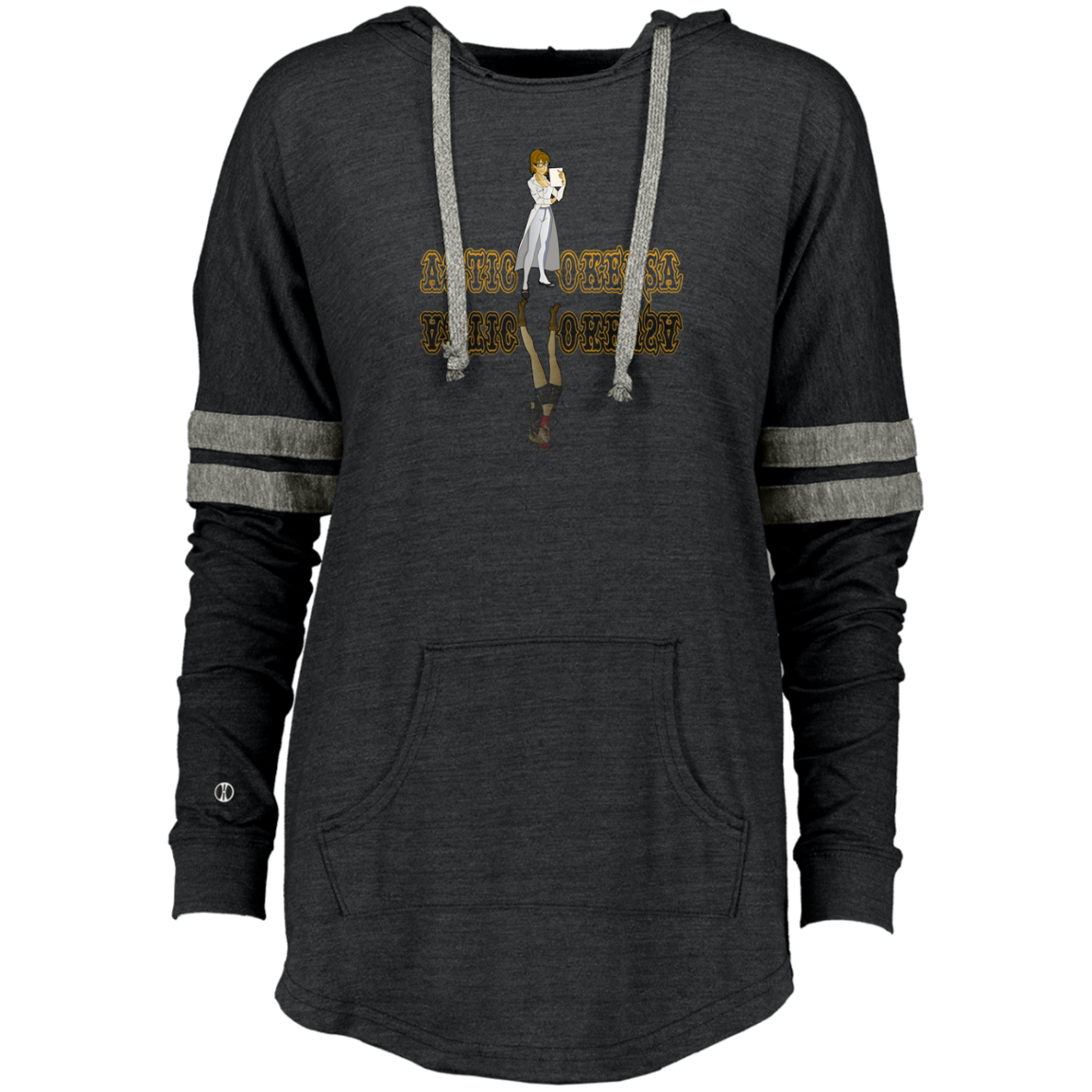 ArtichokeUSA Custom Design. Façade: (Noun) A false appearance that makes someone or something seem more pleasant or better than they really are. Ladies' Hooded Low Key Pullover